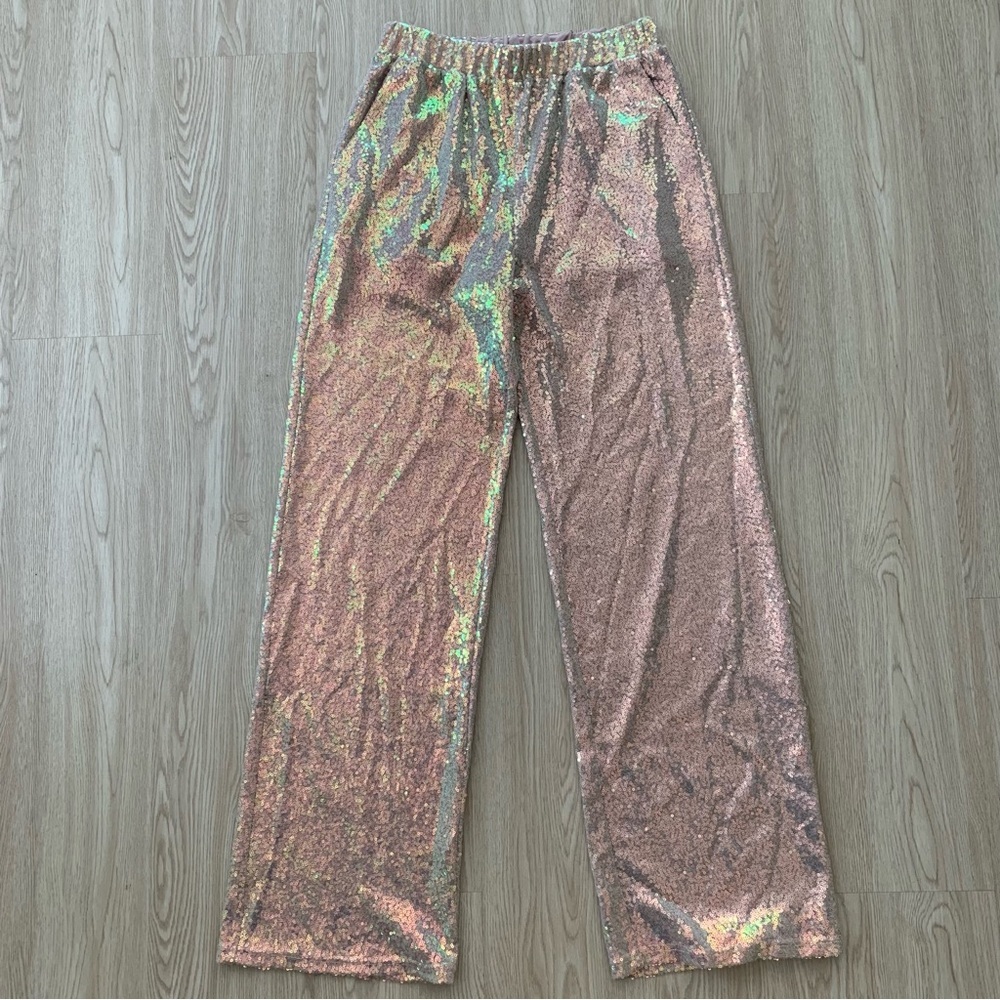 Sequin iridescent wide leg pants with pockets nwot - Picture 1 of 1